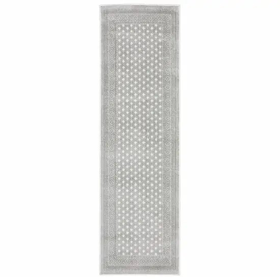 White And Grey Oriental Power Loom Stain Resistant Runner Rug Photo 1