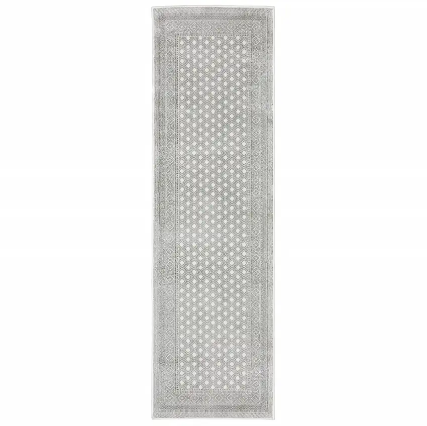 White And Grey Oriental Power Loom Stain Resistant Runner Rug Photo 1