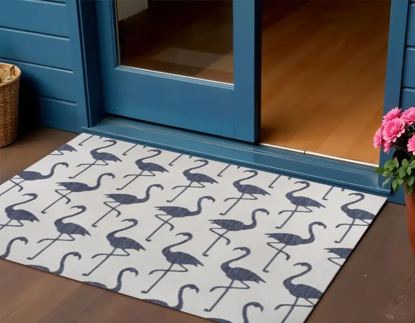 White And Navy Blue Animal Print Indoor Outdoor Area Rug Photo 1