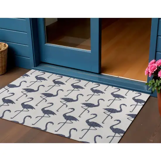 White And Navy Blue Animal Print Indoor Outdoor Area Rug Photo 1