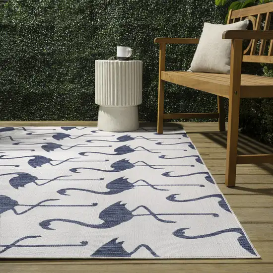 White And Navy Blue Animal Print Indoor Outdoor Area Rug Photo 7