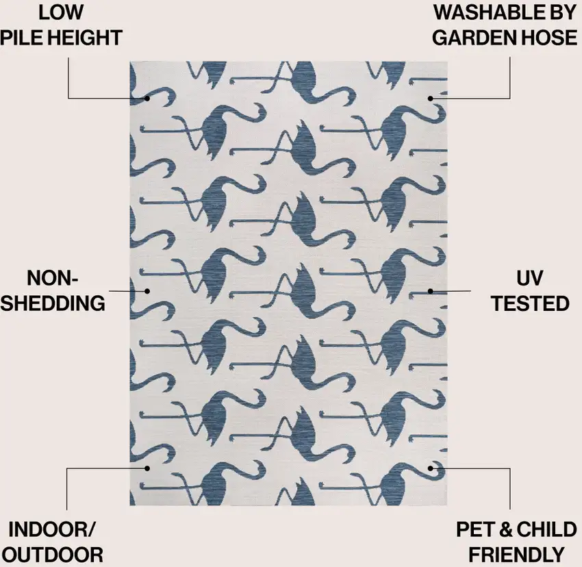 White And Navy Blue Animal Print Indoor Outdoor Area Rug Photo 9