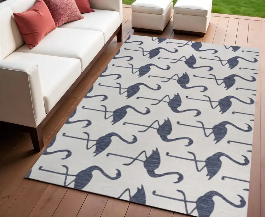 White And Navy Blue Animal Print Indoor Outdoor Area Rug Photo 1