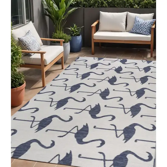 White And Navy Blue Animal Print Indoor Outdoor Area Rug Photo 1
