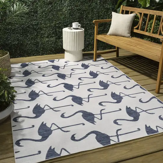 White And Navy Blue Animal Print Indoor Outdoor Area Rug Photo 6
