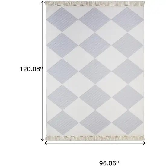 White And Purple Diamond Area Rug With Fringe Photo 3