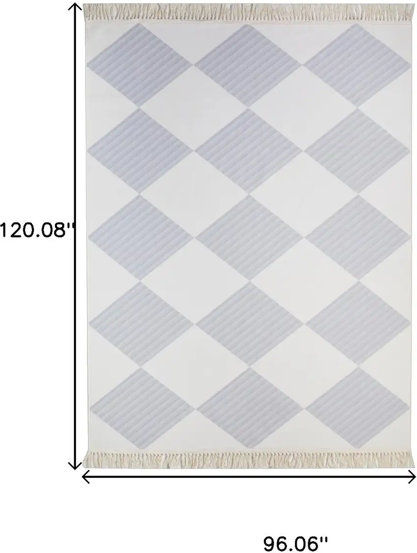 White And Purple Diamond Area Rug With Fringe Photo 3