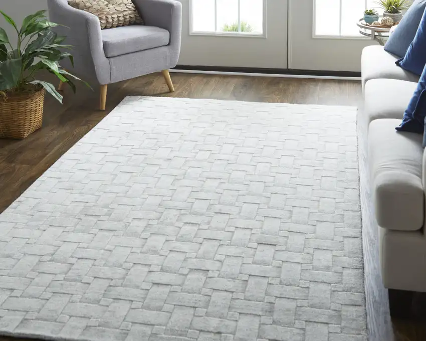 White And Silver Striped Hand Woven Area Rug Photo 7