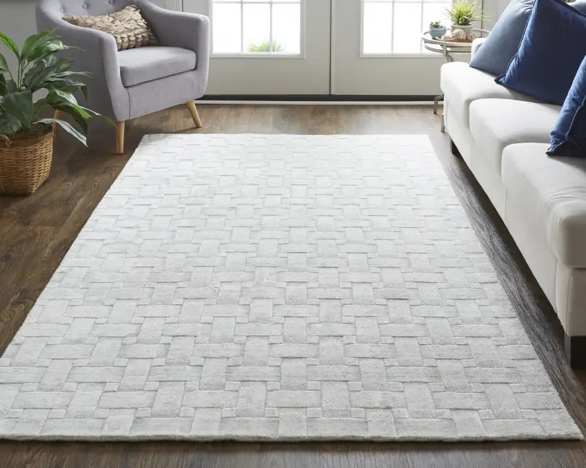White And Silver Striped Hand Woven Area Rug Photo 8
