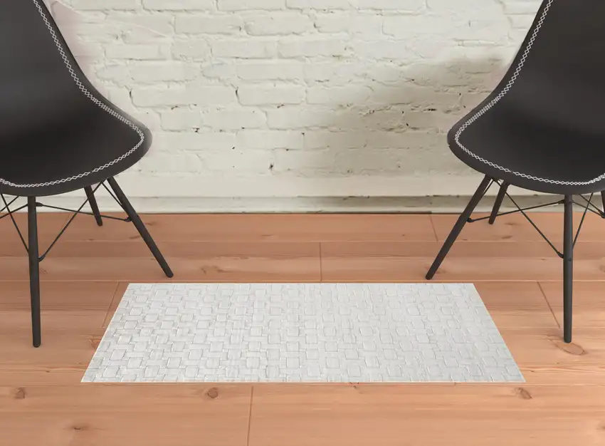 White And Silver Striped Hand Woven Area Rug Photo 2