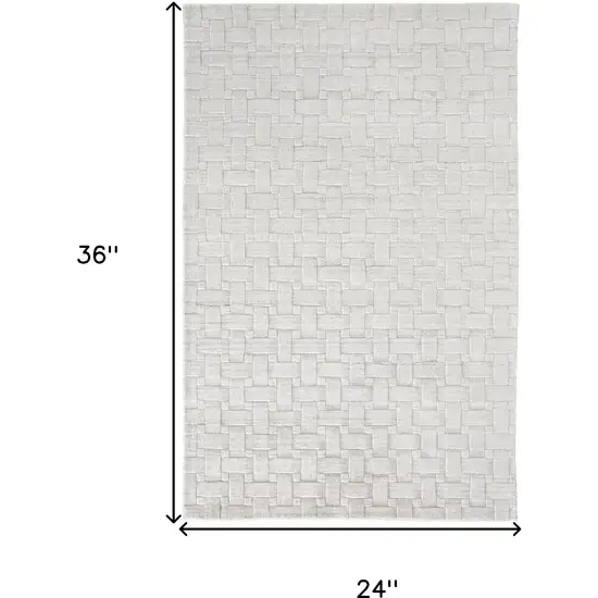 Silver and White Striped Hand Woven Area Rug Photo 3