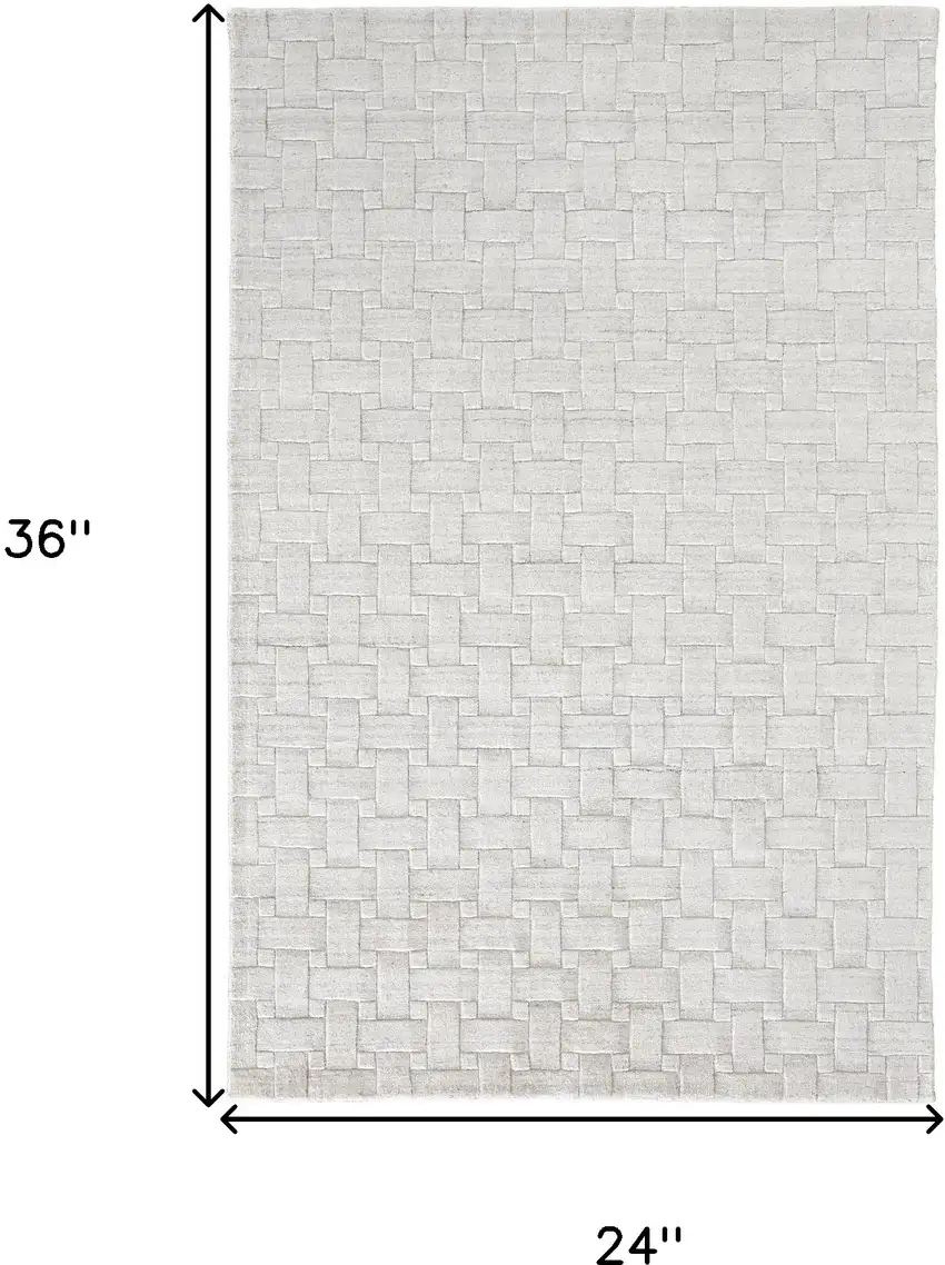 Silver and White Striped Hand Woven Area Rug Photo 3