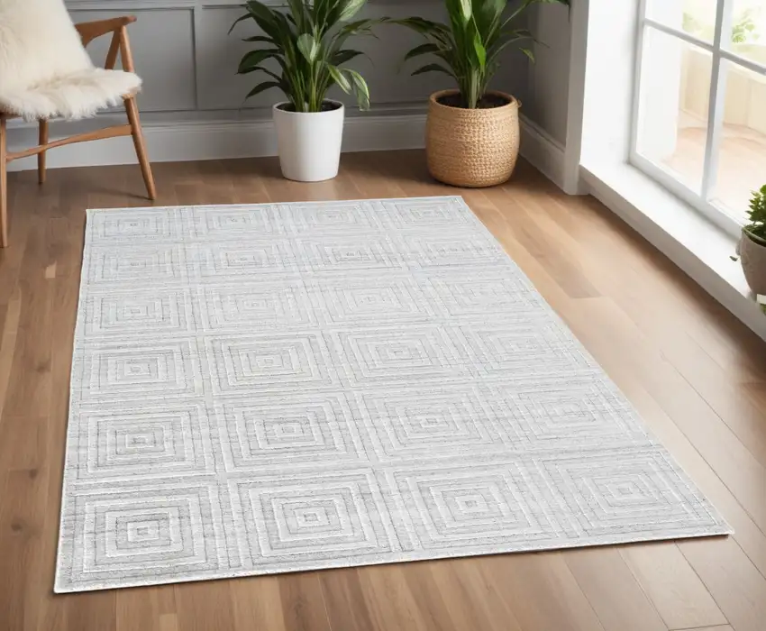 Silver and White Striped Hand Woven Area Rug Photo 1