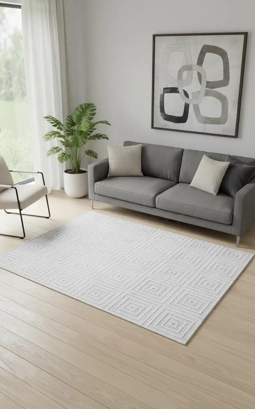 White And Silver Striped Hand Woven Area Rug Photo 1