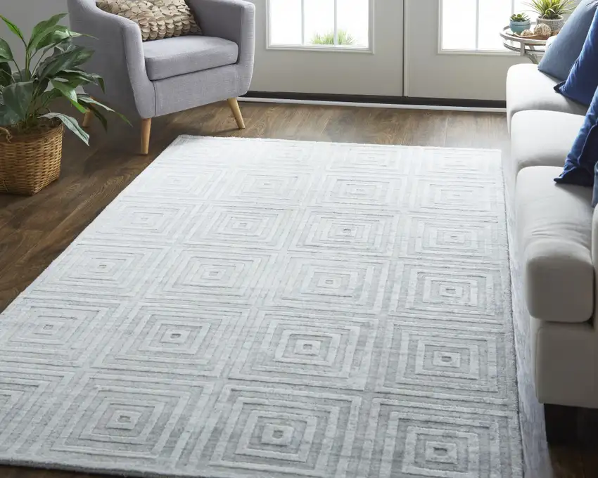 White And Silver Striped Hand Woven Area Rug Photo 5