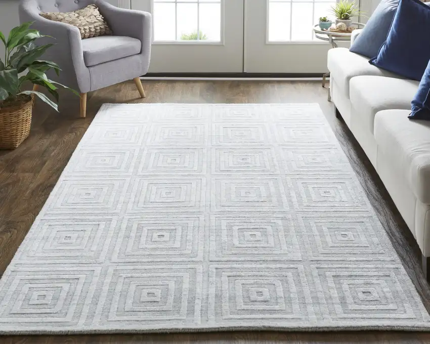 White And Silver Striped Hand Woven Area Rug Photo 6