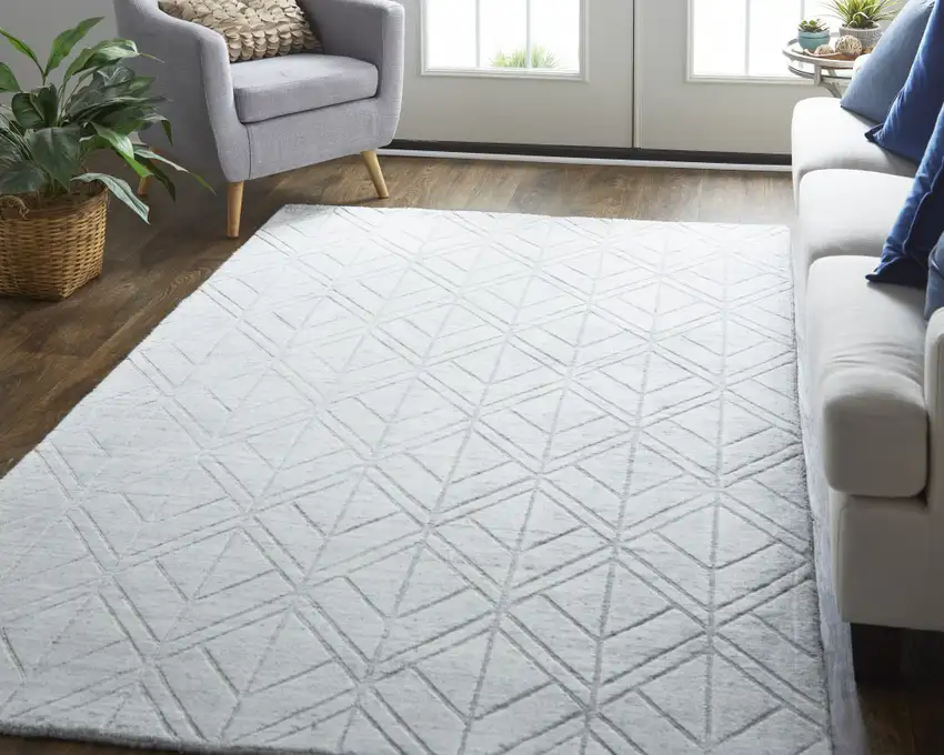 White And Silver Striped Hand Woven Area Rug Photo 6
