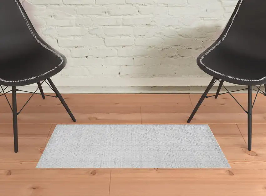 White And Silver Striped Hand Woven Area Rug Photo 4