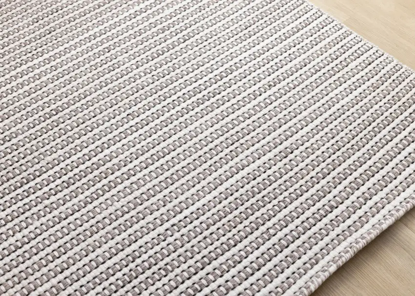 White And Taupe Striped Hand Woven Area Rug Photo 8