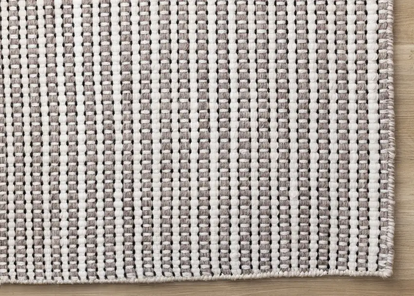 White And Taupe Striped Hand Woven Area Rug Photo 9