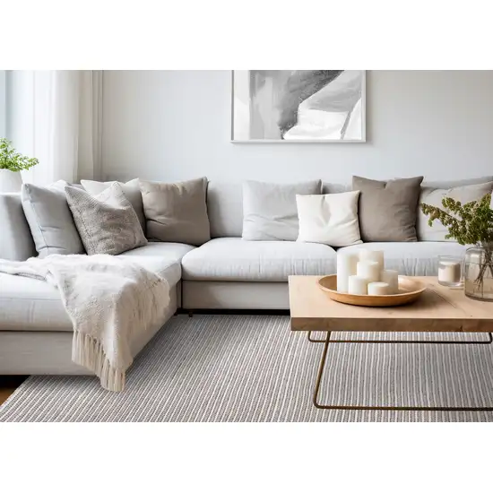 White And Taupe Striped Hand Woven Area Rug Photo 7