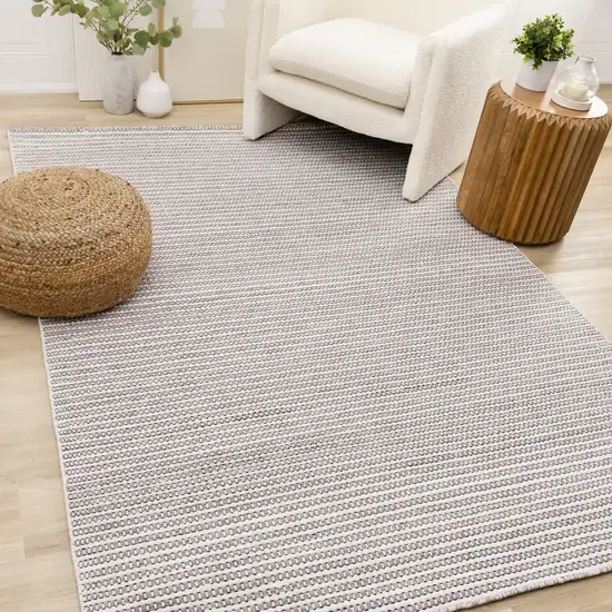 White And Taupe Striped Hand Woven Area Rug Photo 6