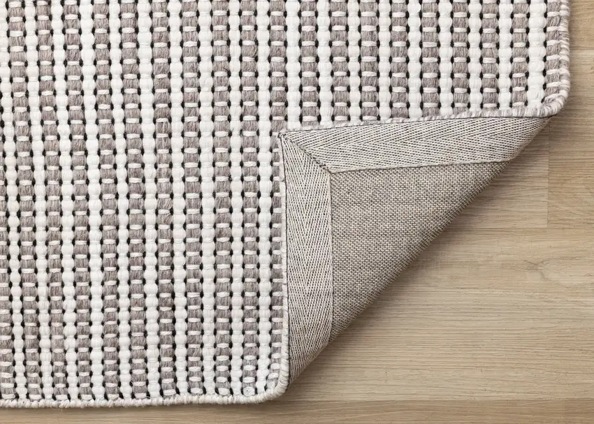 White And Taupe Striped Hand Woven Area Rug Photo 9