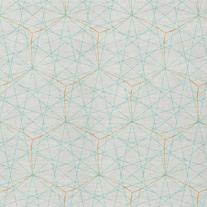 White Aqua And Copper Geometric Washable Indoor Outdoor Area Rug Photo 6