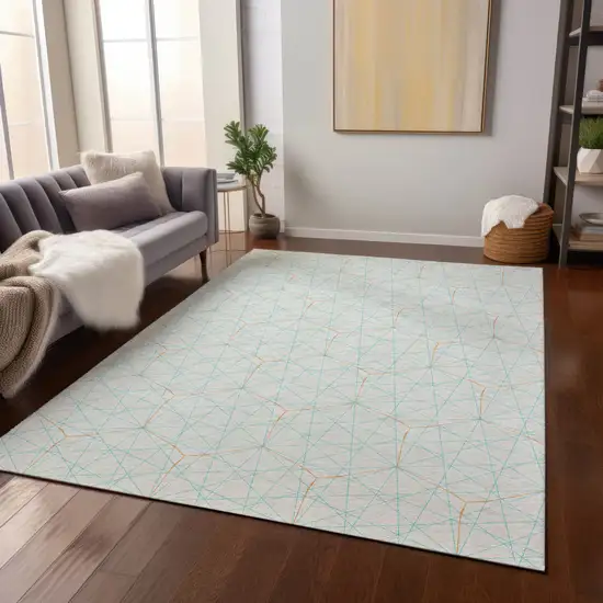 White Aqua And Copper Geometric Washable Indoor Outdoor Area Rug Photo 9