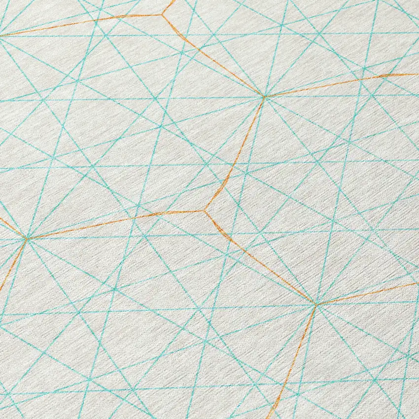 White Aqua And Copper Geometric Washable Indoor Outdoor Area Rug Photo 5