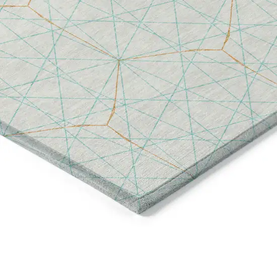 White Aqua And Copper Geometric Washable Indoor Outdoor Area Rug Photo 4