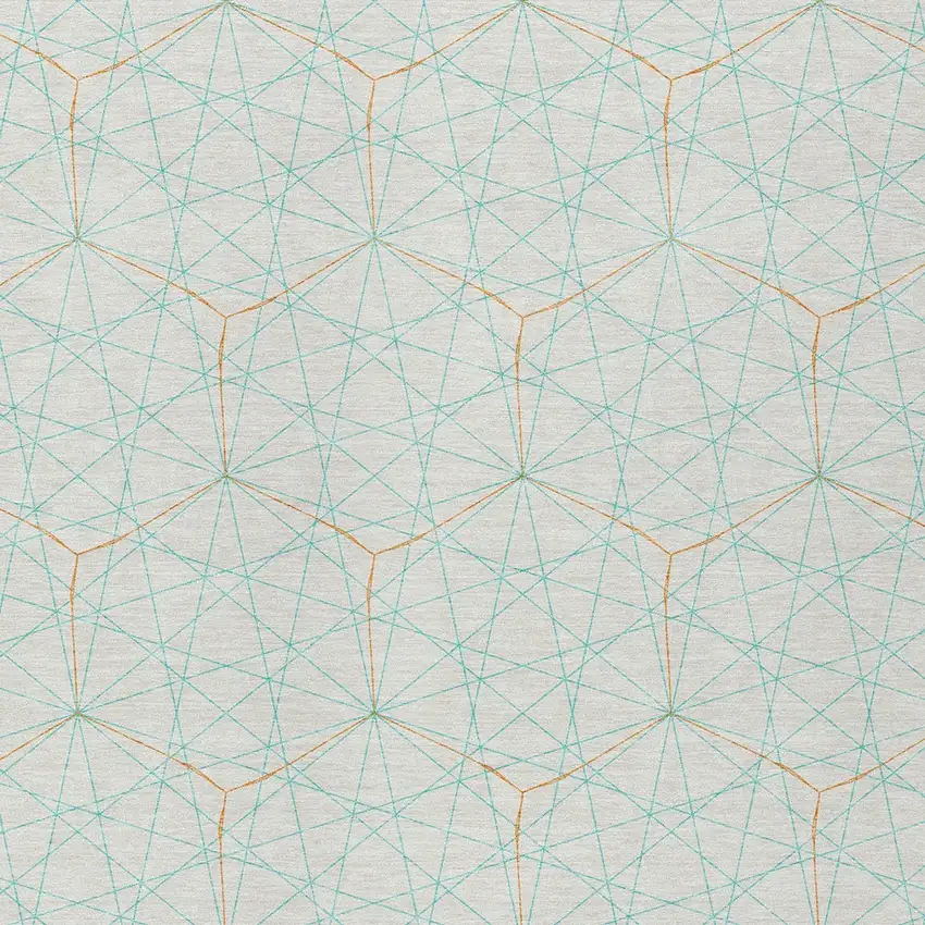 White Aqua And Copper Geometric Washable Indoor Outdoor Area Rug Photo 6
