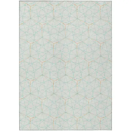 White Aqua And Copper Geometric Washable Indoor Outdoor Area Rug Photo 2