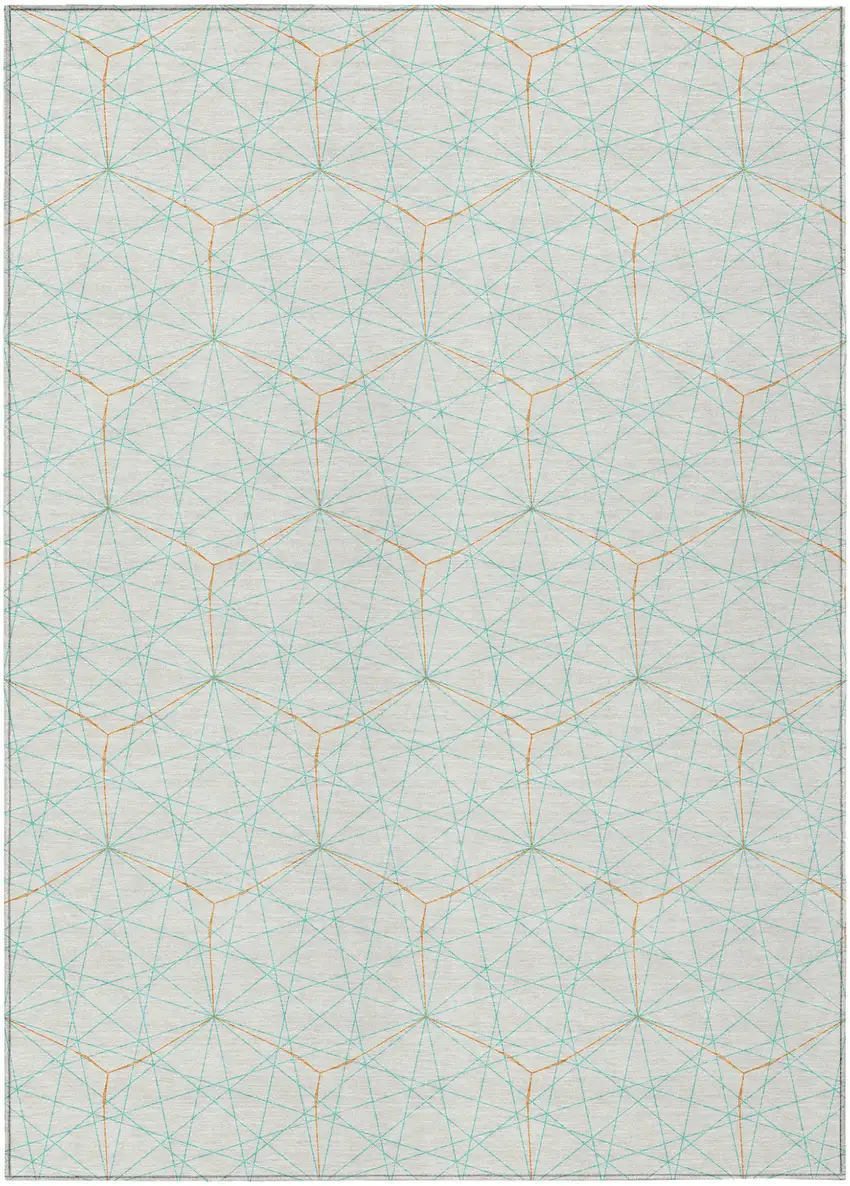 White Aqua And Copper Geometric Washable Indoor Outdoor Area Rug Photo 2