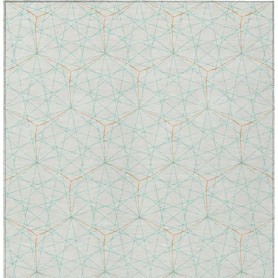 White Aqua And Copper Geometric Washable Indoor Outdoor Area Rug Photo 7