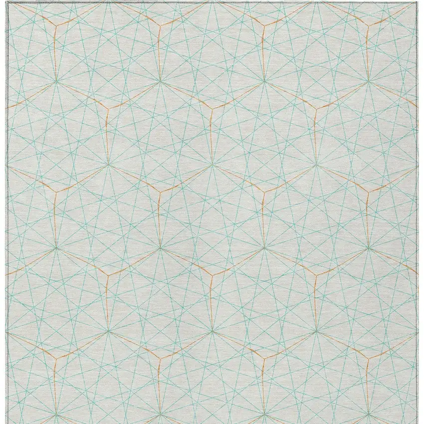 White Aqua And Copper Geometric Washable Indoor Outdoor Area Rug Photo 7