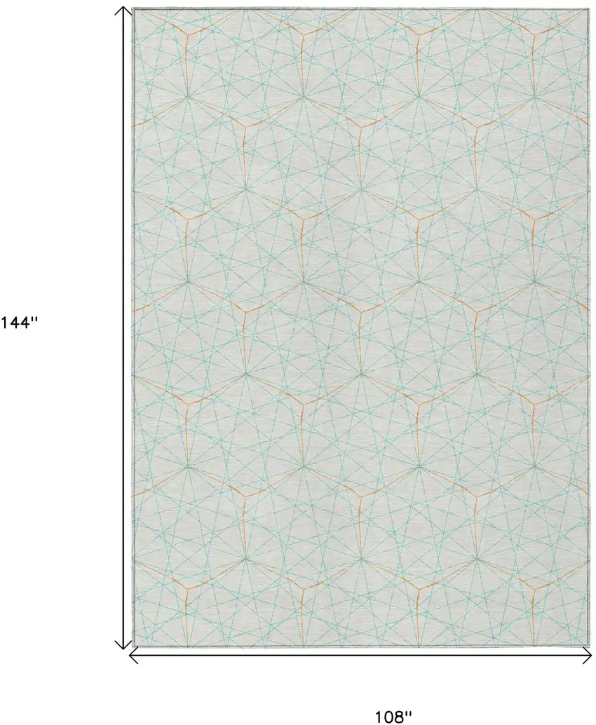 White Aqua And Copper Geometric Washable Indoor Outdoor Area Rug Photo 3