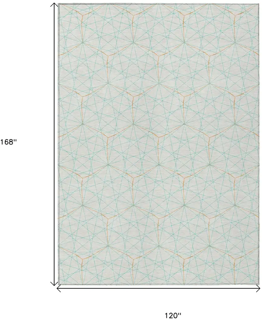 White Aqua And Copper Geometric Washable Indoor Outdoor Area Rug Photo 3