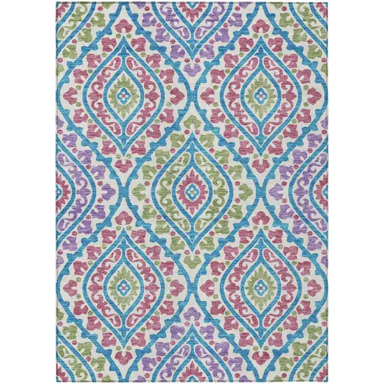 White Artichoke Green And Purple Floral Washable Indoor Outdoor Area Rug Photo 2