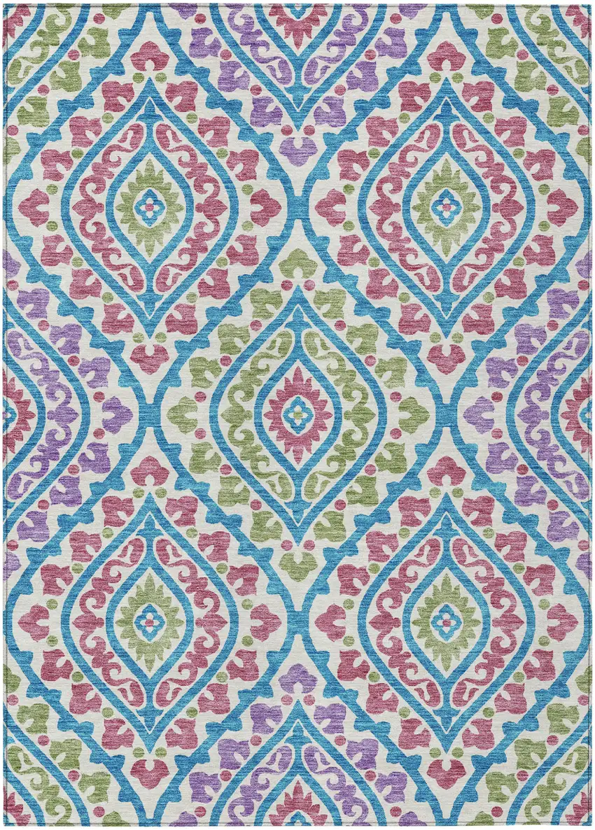 White Artichoke Green And Purple Floral Washable Indoor Outdoor Area Rug Photo 2