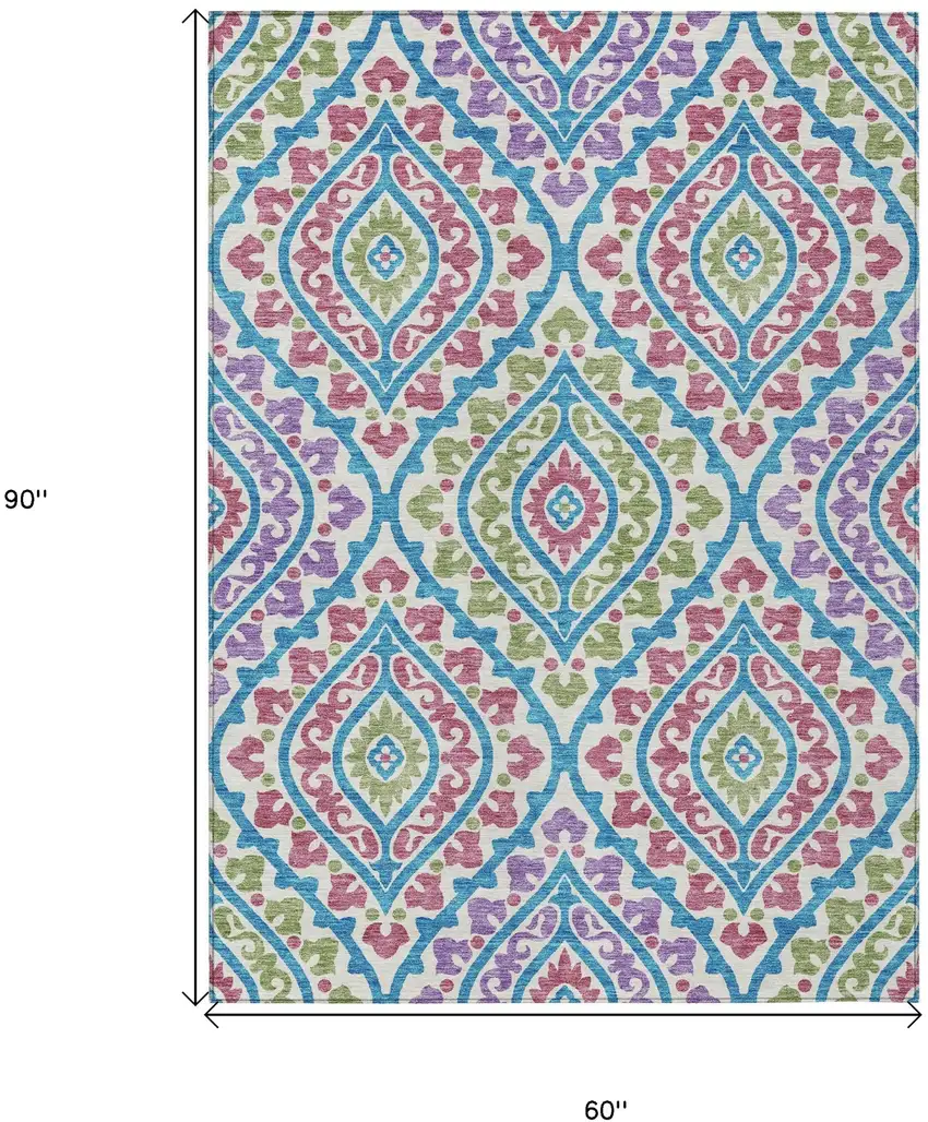White Artichoke Green And Purple Floral Washable Indoor Outdoor Area Rug Photo 3