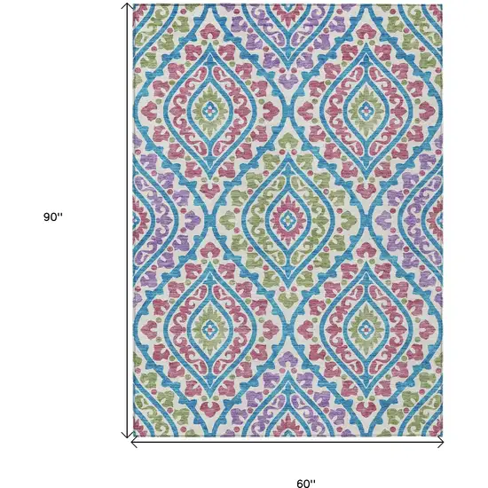 White Artichoke Green And Purple Floral Washable Indoor Outdoor Area Rug Photo 3