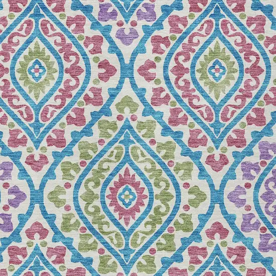 White Artichoke Green And Purple Floral Washable Indoor Outdoor Area Rug Photo 5