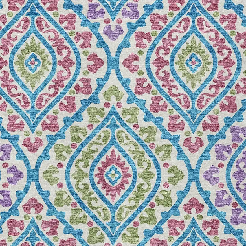 White Artichoke Green And Purple Floral Washable Indoor Outdoor Area Rug Photo 5