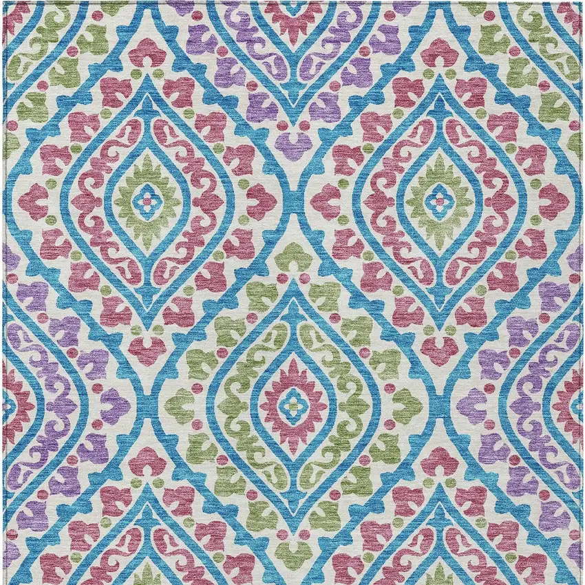 White Artichoke Green And Purple Floral Washable Indoor Outdoor Area Rug Photo 8
