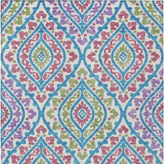 White Artichoke Green And Purple Floral Washable Indoor Outdoor Area Rug Photo 8