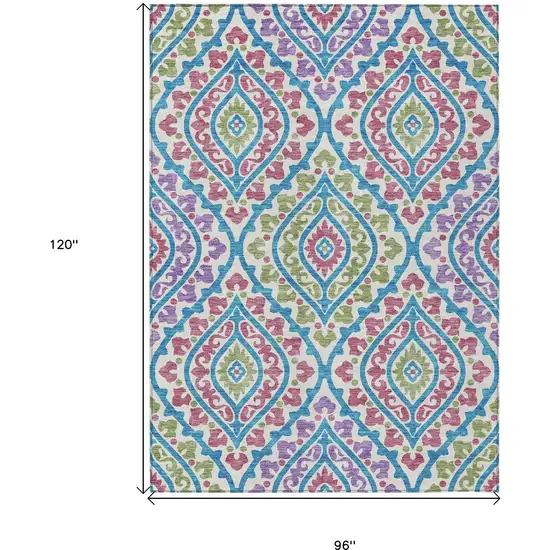 White Artichoke Green And Purple Floral Washable Indoor Outdoor Area Rug Photo 3