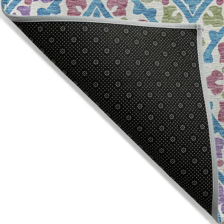 White Artichoke Green And Purple Floral Washable Indoor Outdoor Area Rug Photo 2