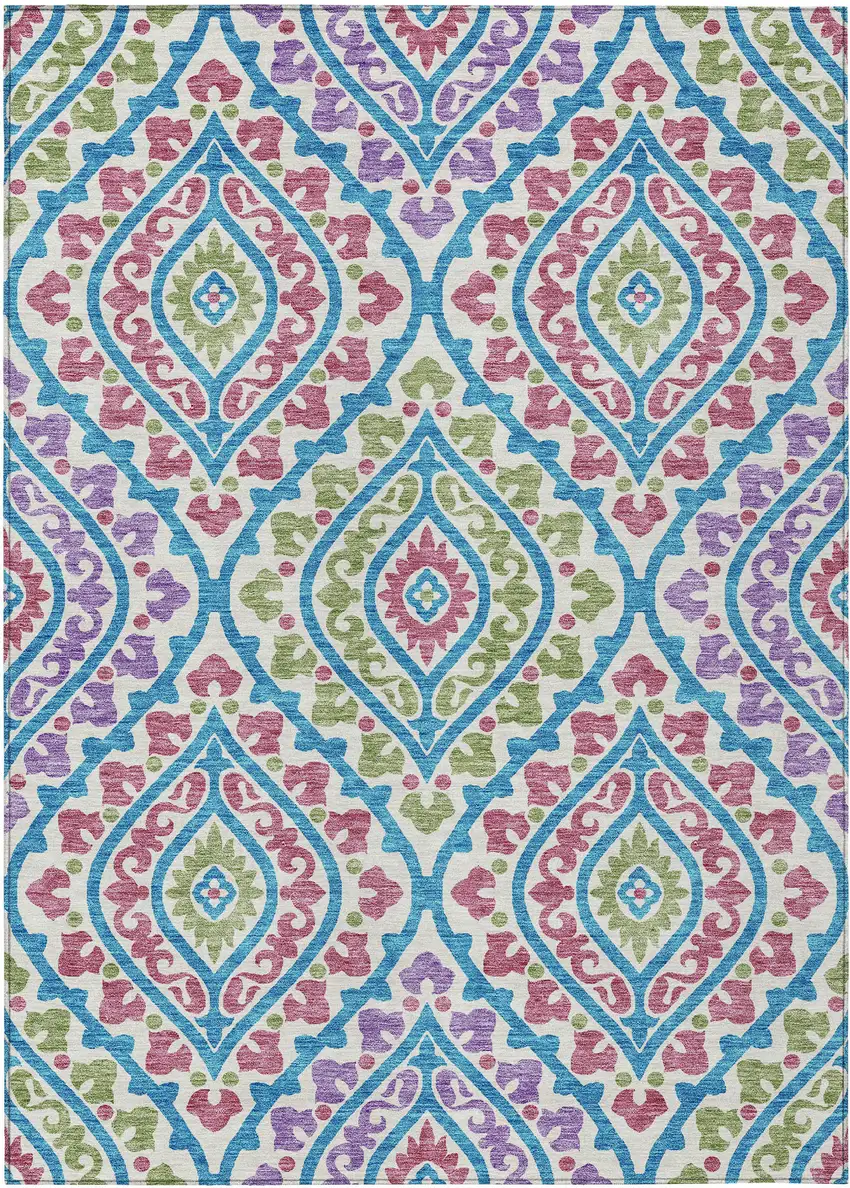White Artichoke Green And Purple Floral Washable Indoor Outdoor Area Rug Photo 2