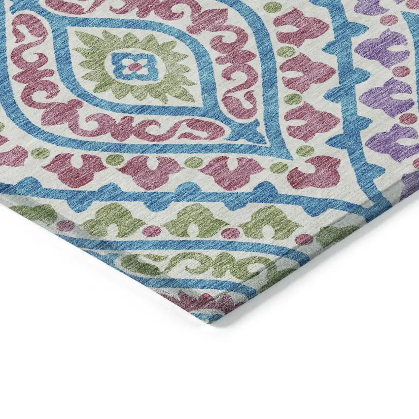 White Artichoke Green And Purple Floral Washable Indoor Outdoor Area Rug Photo 5